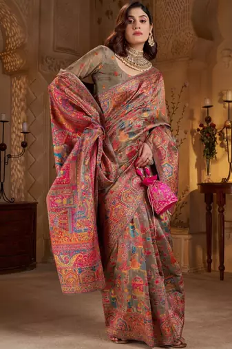 Multicolor ethnic motifs silk blend heavy work banarasi saree