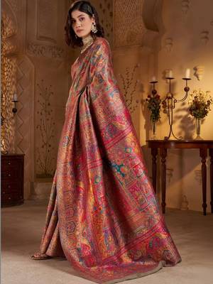 Multicolor ethnic motifs silk blend heavy work banarasi saree 5
