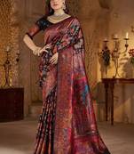 Black ethnic motifs silk blend heavy work banarasi saree