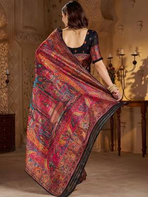 Black ethnic motifs silk blend heavy work banarasi saree 3