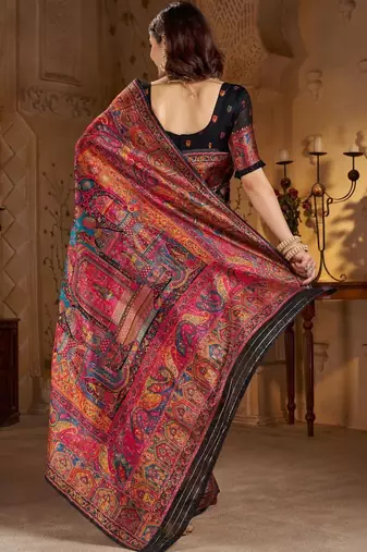 Black ethnic motifs silk blend heavy work banarasi saree
