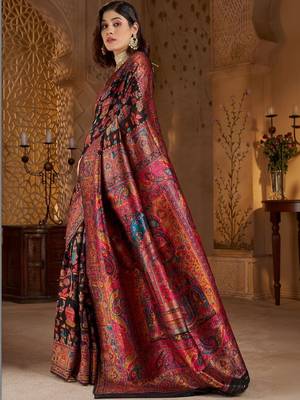 Black ethnic motifs silk blend heavy work banarasi saree 5