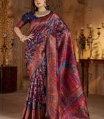 Navy blue ethnic motifs zari silk blend heavy work banarasi saree