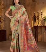 Lime ethnic motifs embroidered silk blend heavy work banarasi saree