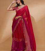 Pink pink floral woven design zari detailed  chiffon saree