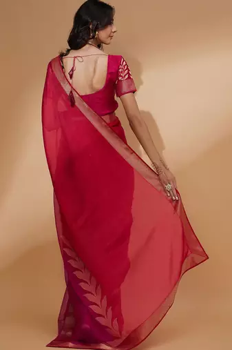 Pink pink floral woven design zari detailed  chiffon saree