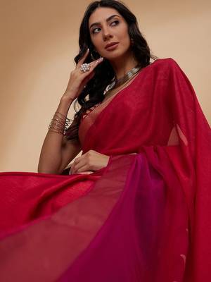 Pink pink floral woven design zari detailed  chiffon saree 4