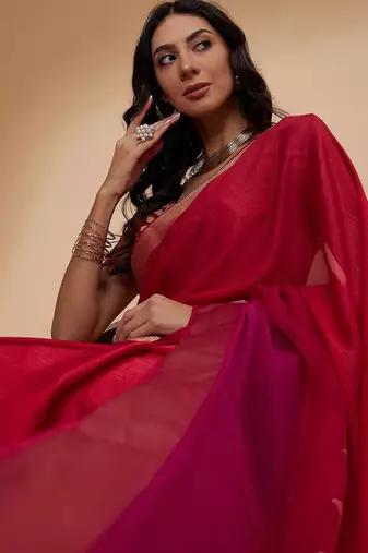 Pink pink floral woven design zari detailed  chiffon saree