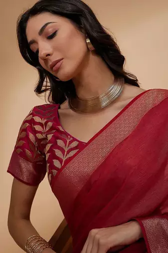 Pink pink floral woven design zari detailed  chiffon saree