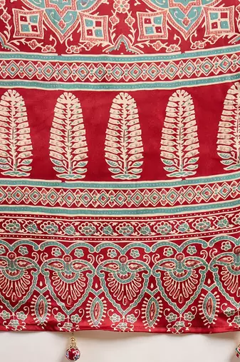 Red floral ajrak printed  crepe block print saree