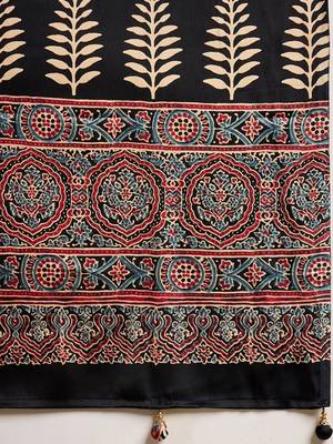 Black women floral ajrak  crepe block print saree 5