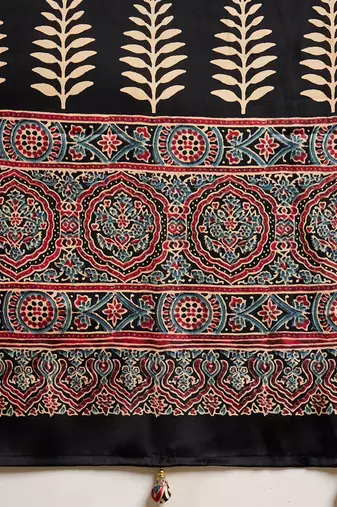 Black women floral ajrak  crepe block print saree