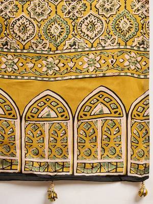 Mustard floral ajrak printed  crepe block print saree 5