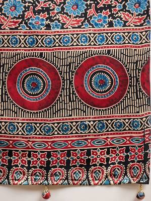 Black floral ajrak printed  crepe saree 5