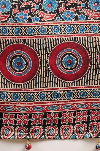 Black floral ajrak printed  crepe saree