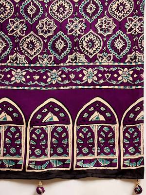 Magenta women modal ajrak block  crepe block print saree with blouse piece 5