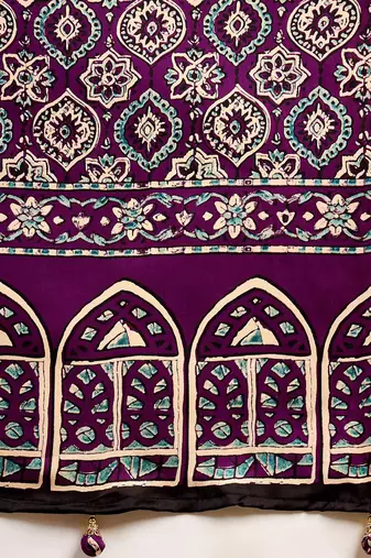 Magenta women modal ajrak block  crepe block print saree with blouse piece