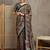 Green floral ajrak printed  crepe block print saree