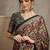 Green floral ajrak printed  crepe block print saree