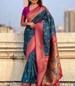 Green woven design zari silk blend paithani saree
