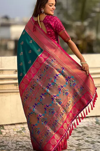 Green woven design zari silk blend paithani saree