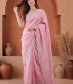Pink embroidered tissue saree