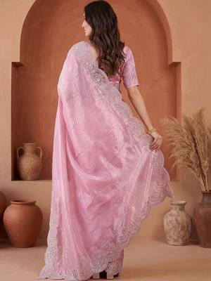 Pink embroidered tissue saree 5