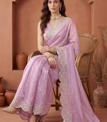 Lavender embroidered tissue saree
