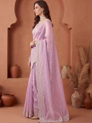 Lavender embroidered tissue saree 2