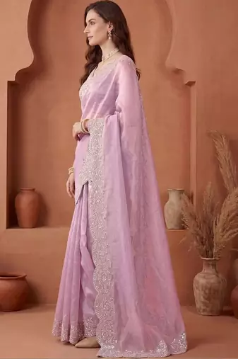 Lavender embroidered tissue saree