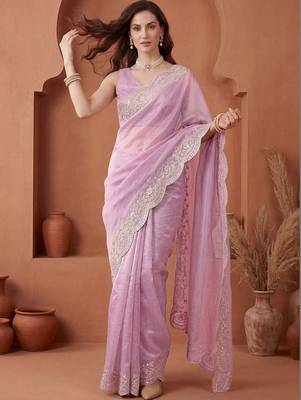 Lavender embroidered tissue saree 3