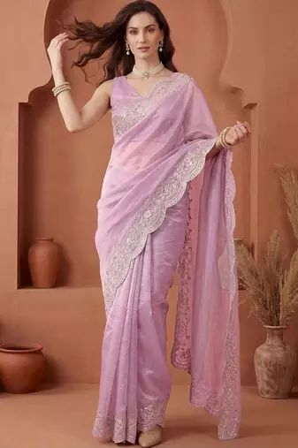 Lavender embroidered tissue saree
