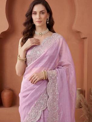 Lavender embroidered tissue saree 4