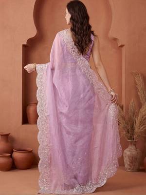 Lavender embroidered tissue saree 5