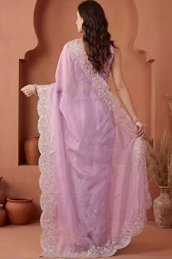 Lavender embroidered tissue saree