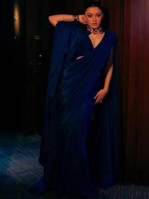 Navy blue poly georgette designer saree 1