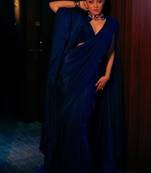 Navy blue poly georgette designer saree