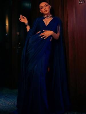 Navy blue poly georgette designer saree 2