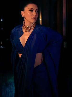 Navy blue poly georgette designer saree 5