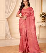 Peach woven design zari kanjeevaram saree
