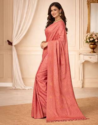 Peach woven design zari kanjeevaram saree 2