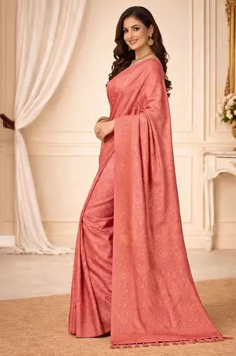 Peach woven design zari kanjeevaram saree