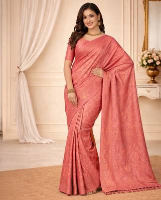 Peach woven design zari kanjeevaram saree 4