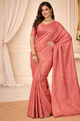 Peach woven design zari kanjeevaram saree