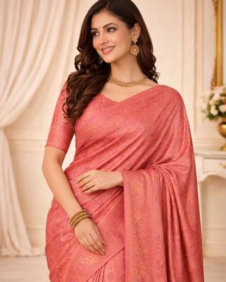 Peach woven design zari kanjeevaram saree 5
