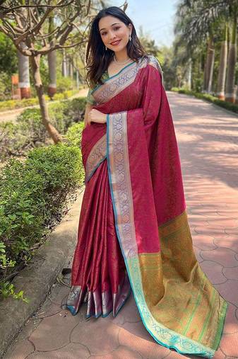Pink woven design zari kanjeevaram saree