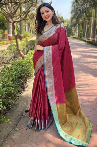 Pink woven design zari kanjeevaram saree
