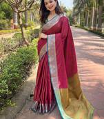 Pink woven design zari kanjeevaram saree