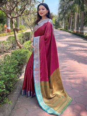 Pink woven design zari kanjeevaram saree 2