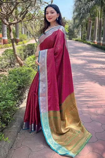Pink woven design zari kanjeevaram saree